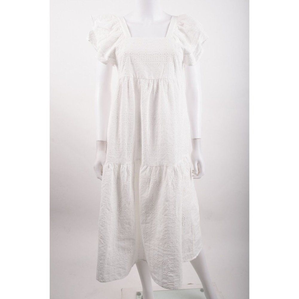 Zara Home Womans Midi Dress Size S White Eyelet Peasant square neck 1033/121 NWT